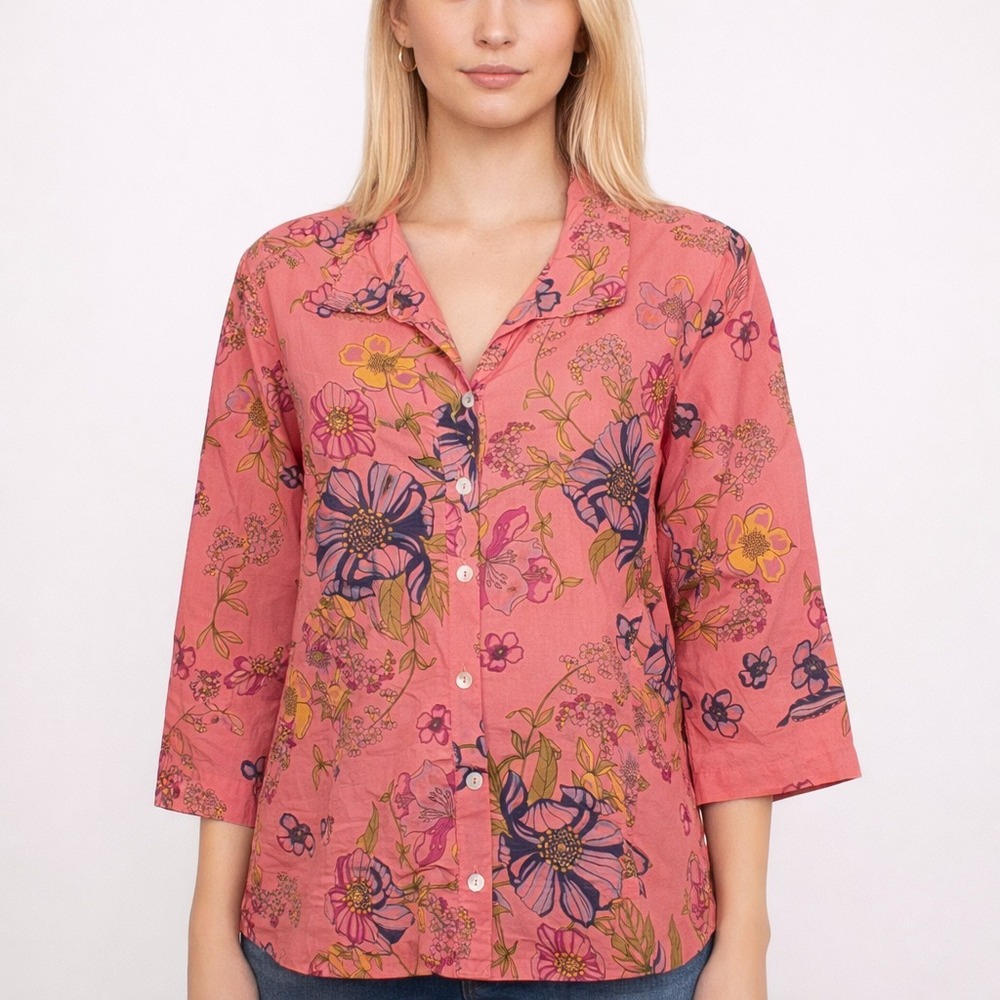 Habitat Cotton Floral Blouse Relaxed Everyday Chic Casual Office Top Modern SZ M